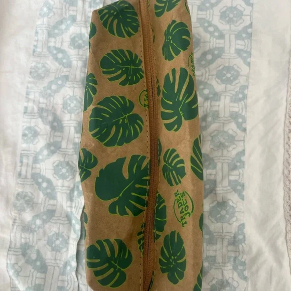 Brown Toiletry Bag with Green Leaf Pattern - Branded Accent - Picture 2 of 3